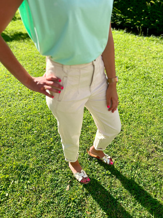 beige mom-fit jeans