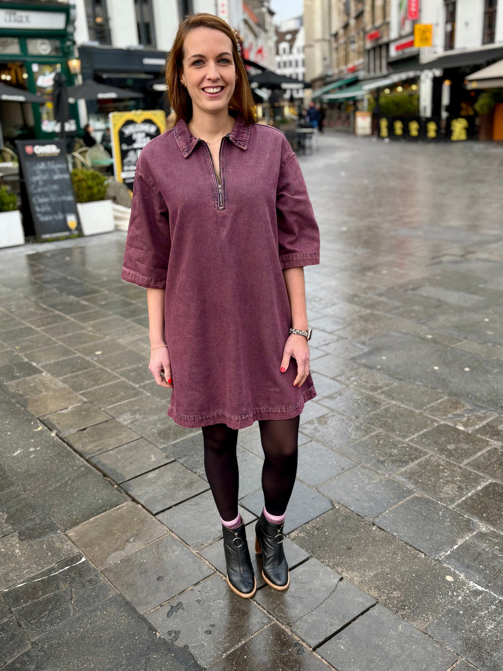 burgundy jeans dress