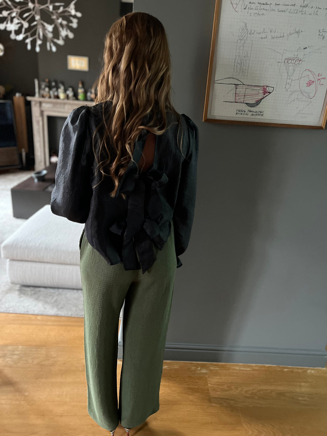 Textured pants Olijfgroen