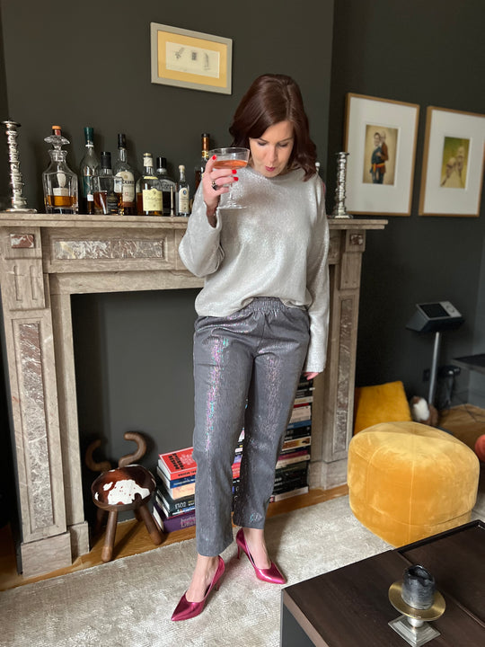 glitter grey velours broek