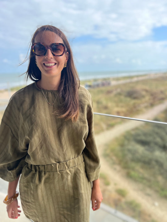 bizzy khaki striped blouse