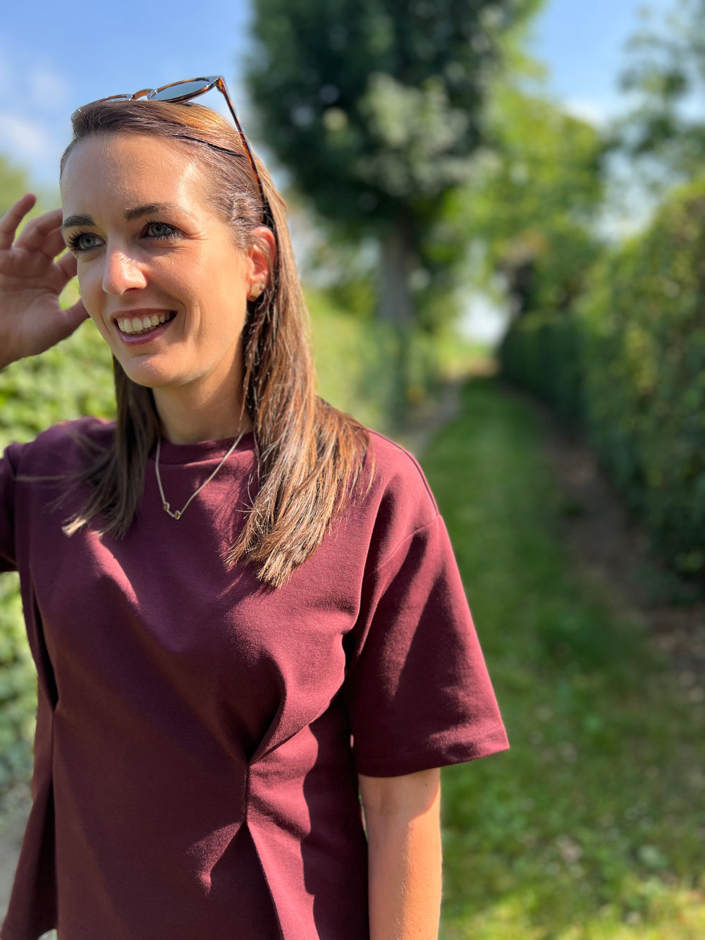 burgundy t-shirt
