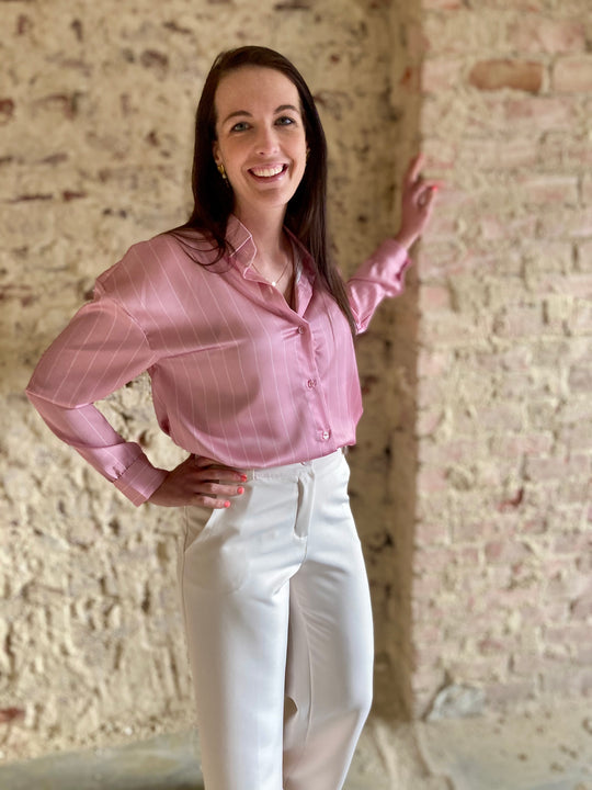Blouse met fijn streepje - Pink