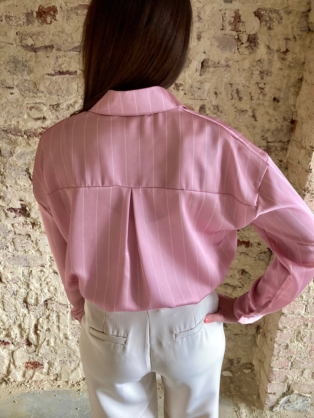 Blouse met fijn streepje - Pink